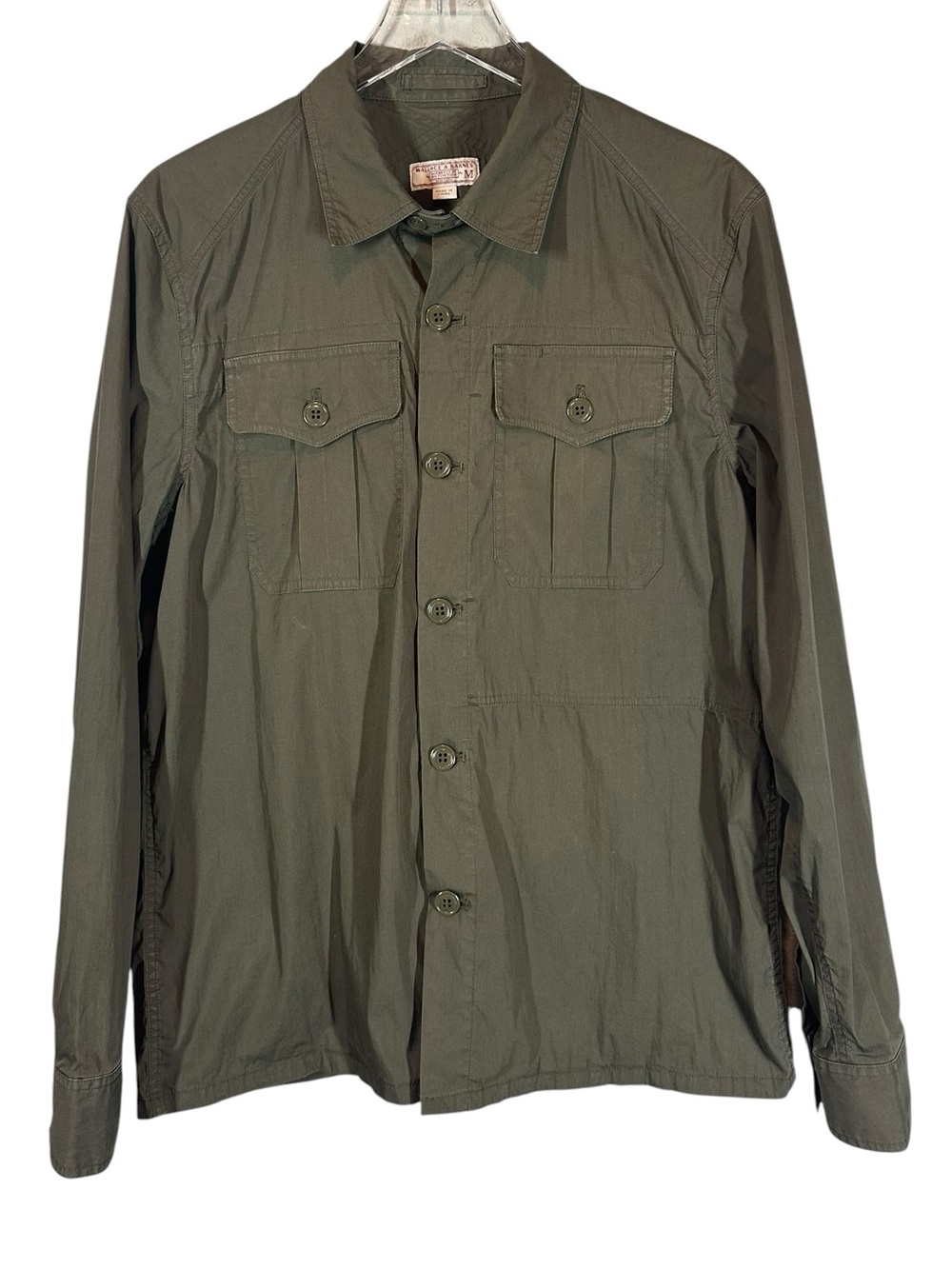 WALLACE & BARNES Men's Medium Olive Green Button Down Military Style Shirt